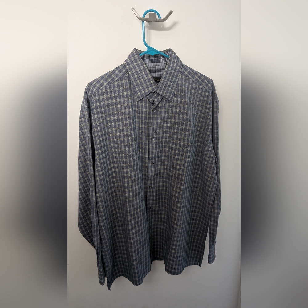 Bugatchi Mens Slate Grey Blue Long Sleeve Button Down Shirt